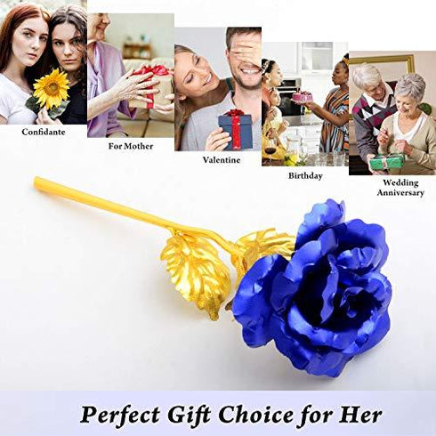 Eternal Blue Rose Gift with 24K gold plated stem and leaves